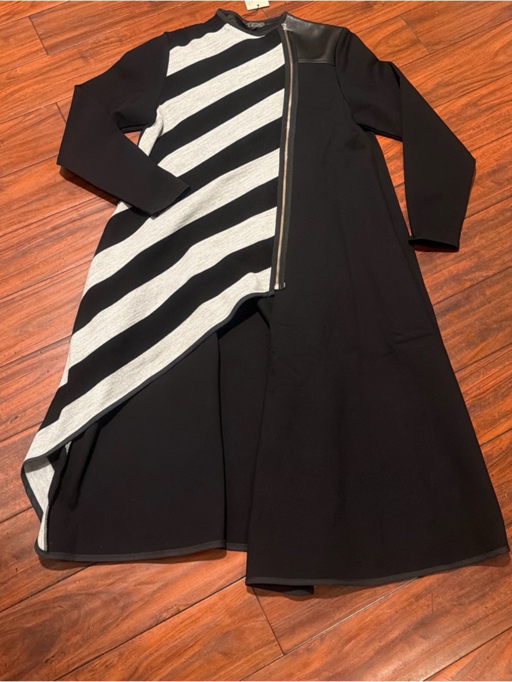 METAMORPHOZA  Black Trench dress coat  with Gray Stripe Panel - Picture 16 of 16